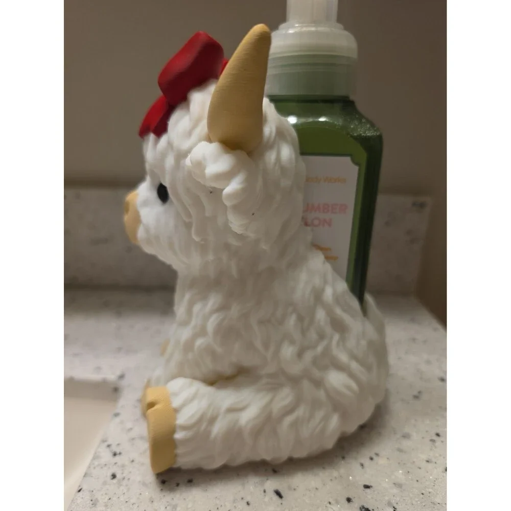 White Highland Cow Soap Holder with Red Bow Ribbon Accent Cow Animal 3d Print